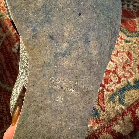 Gucci Silver Glitter Platform Sandals with Red and Blue Stripes - Picture 4 of 8